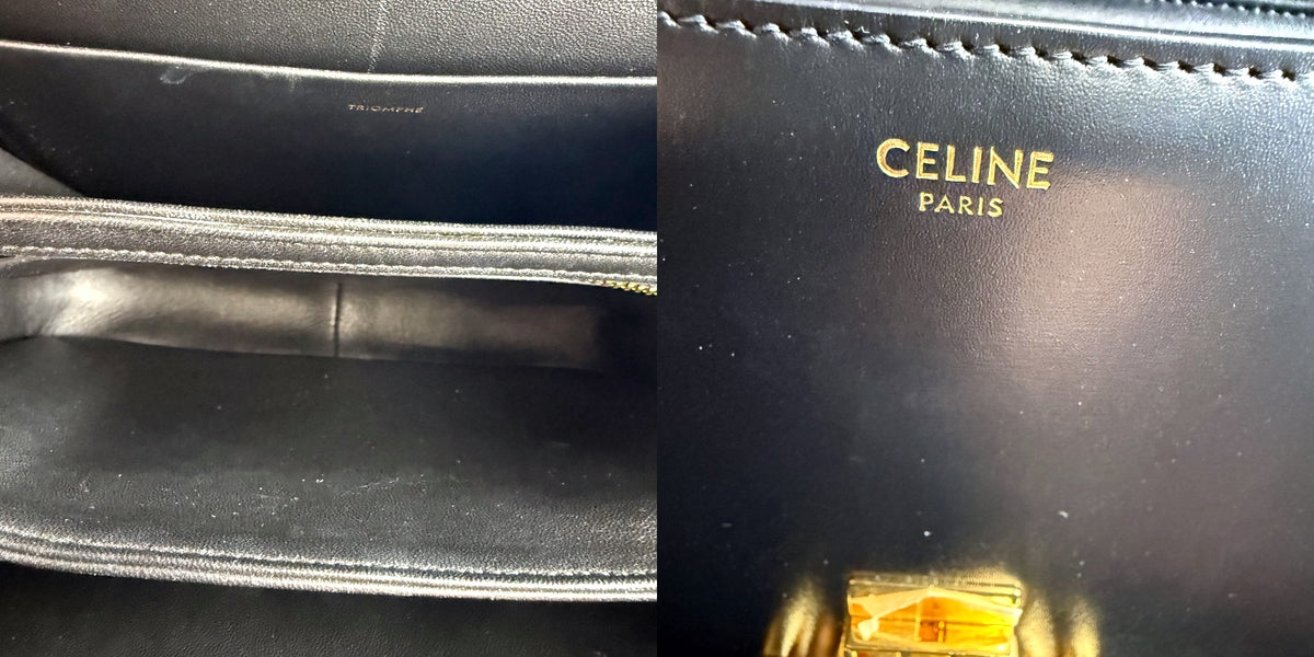 Authentic Celine Triomphe Medium Shoulder Bag Black Calfskin Leather Gold Hardware - 05_leftover_pair.jpg