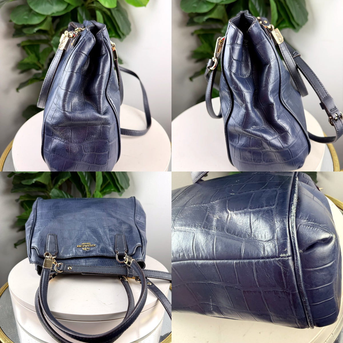 Authentic Coach Embossed Croc Leather Satchel Navy Blue with Crossbody Strap - 03_detail_1.jpg