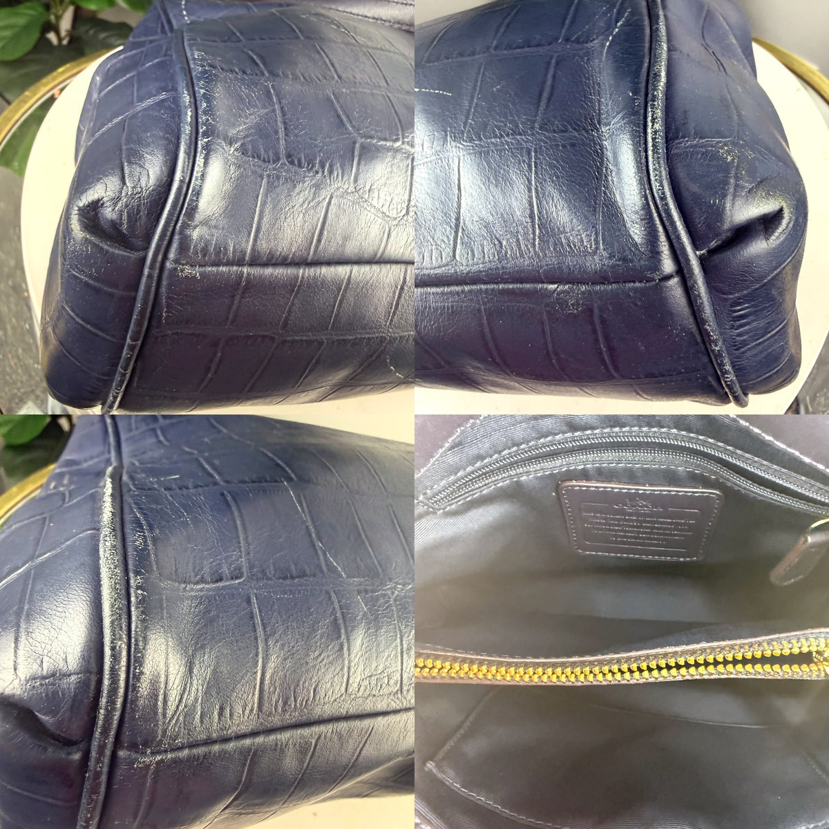 Authentic Coach Embossed Croc Leather Satchel Navy Blue with Crossbody Strap - 04_detail_2.jpg