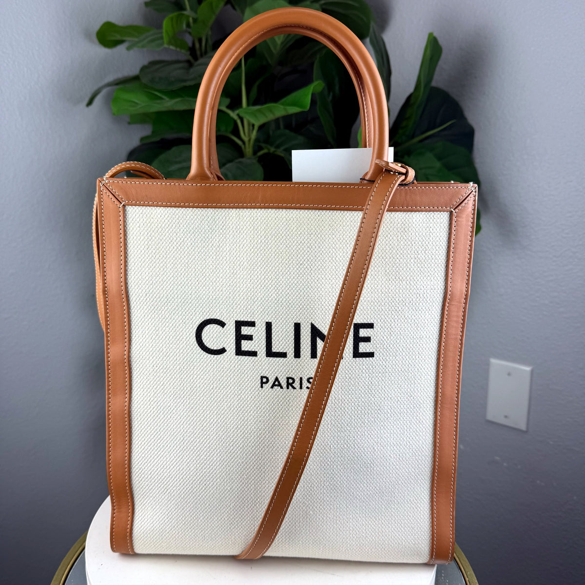 Authentic Celine Medium Cabas Vertical Canvas and Leather Tote Bag - 01_front.jpg
