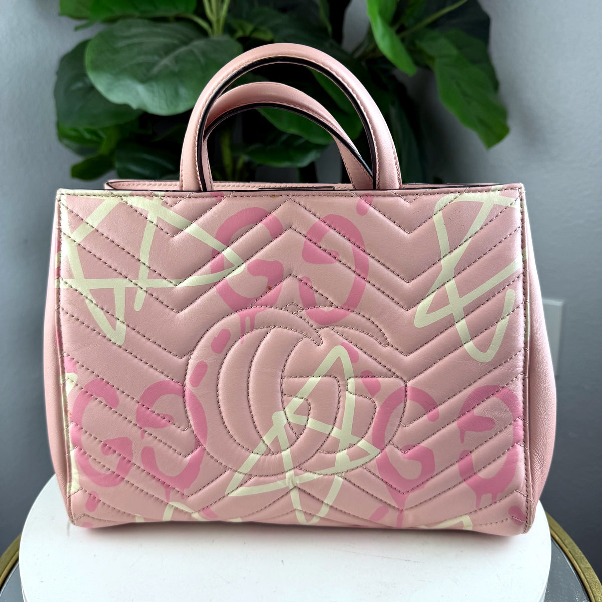 Authentic Gucci GG Marmont Small Top Handle Bag Pink Matelassé Leather - 02_back.jpg
