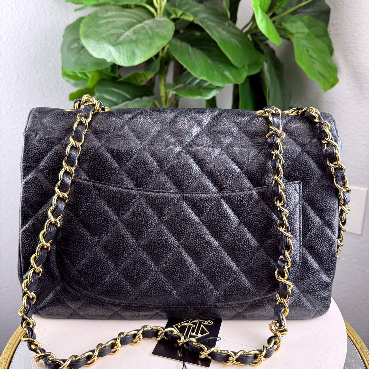 Authentic Chanel Classic Medium Double Flap Bag Black Caviar Gold Hardware - 02_back.jpg