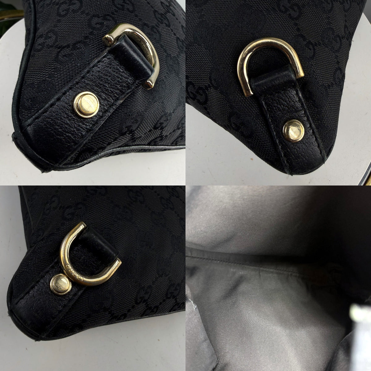 Authentic Gucci GG Canvas Crossbody Messenger Bag Black Gold Hardware - 04_detail_2.jpg