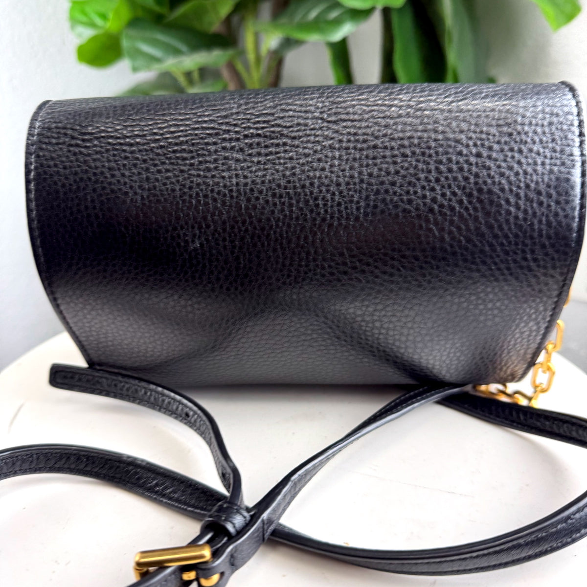 Authentic Tory Burch Britten Black Pebbled Leather Crossbody Bag Gold Hardware - 02_back.jpg