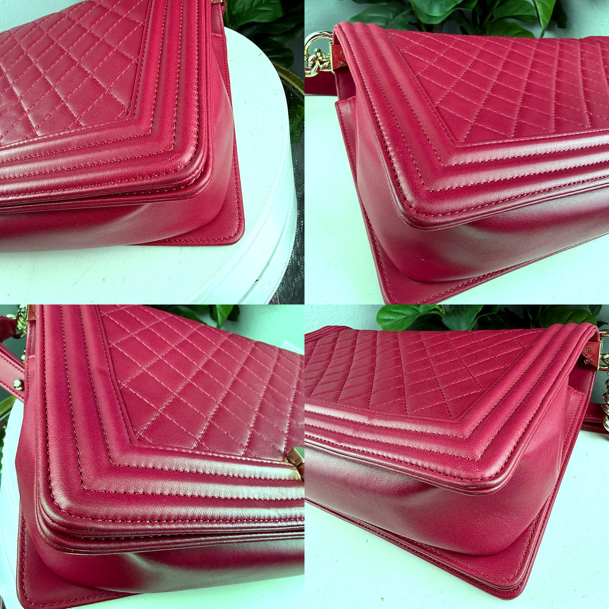 Authentic Chanel Boy Bag Medium Quilted Lambskin Fuchsia Pink Gold Hardware - 05_corners.jpg