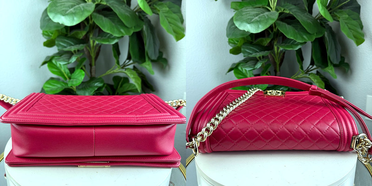 Authentic Chanel Boy Bag Medium Quilted Lambskin Fuchsia Pink Gold Hardware - 07_extra.jpg
