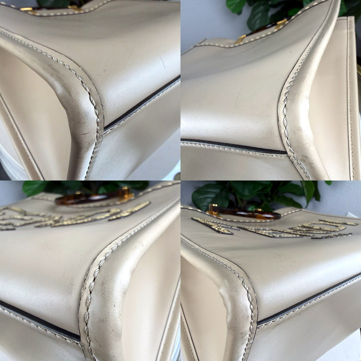 Authentic Fendi Sunshine Medium Tote Cream Leather Snakeskin Logo Tortoise Handles - 04_corners.jpg