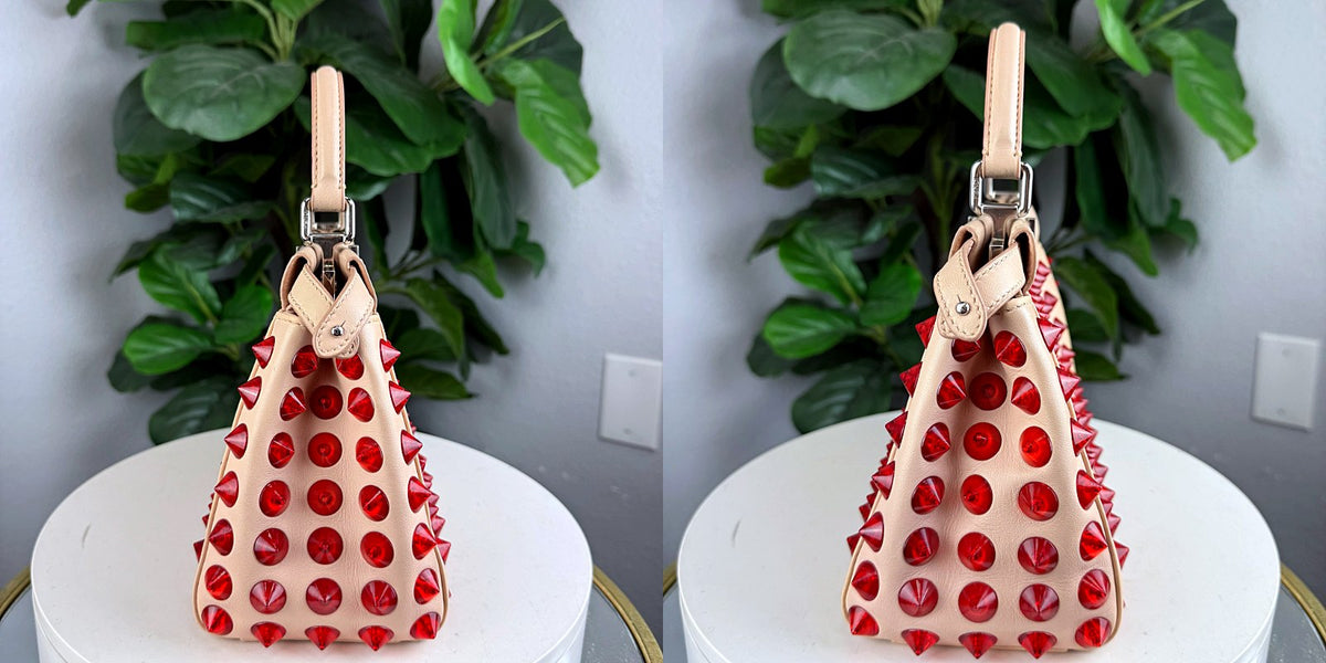 Authentic Fendi Peekaboo Mini Red Crystal Studded Beige Leather Satchel - 02_sides.jpg