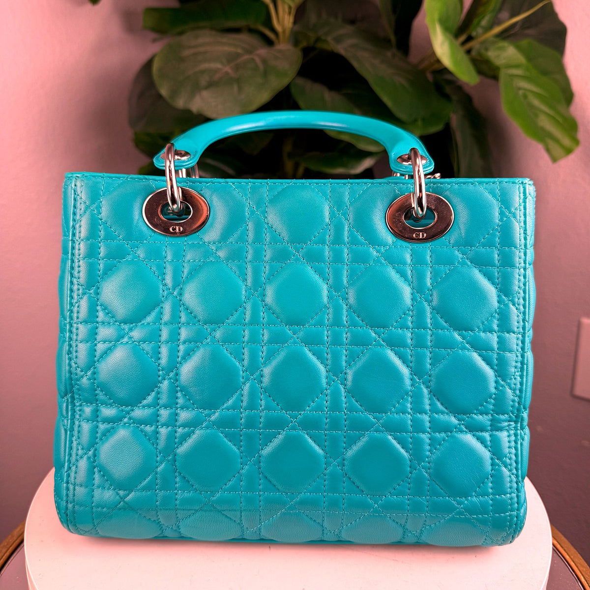 Authentic Christian Dior Lady Dior Medium Turquoise Lambskin Bag - 02_photo.jpg