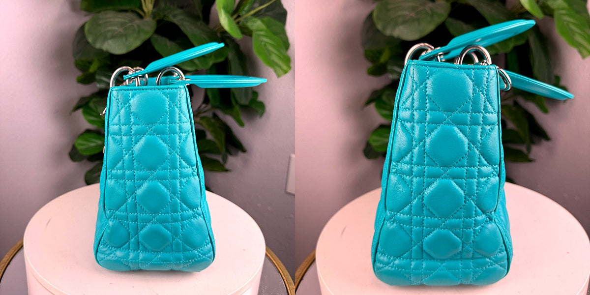 Authentic Christian Dior Lady Dior Medium Turquoise Lambskin Bag - 03_sides.jpg
