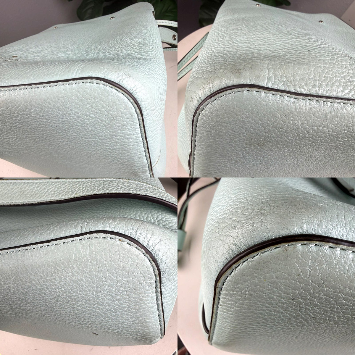 Authentic Kate Spade Suzy Medium Bucket Bag Mint Pebbled Leather - 03_corners.jpg
