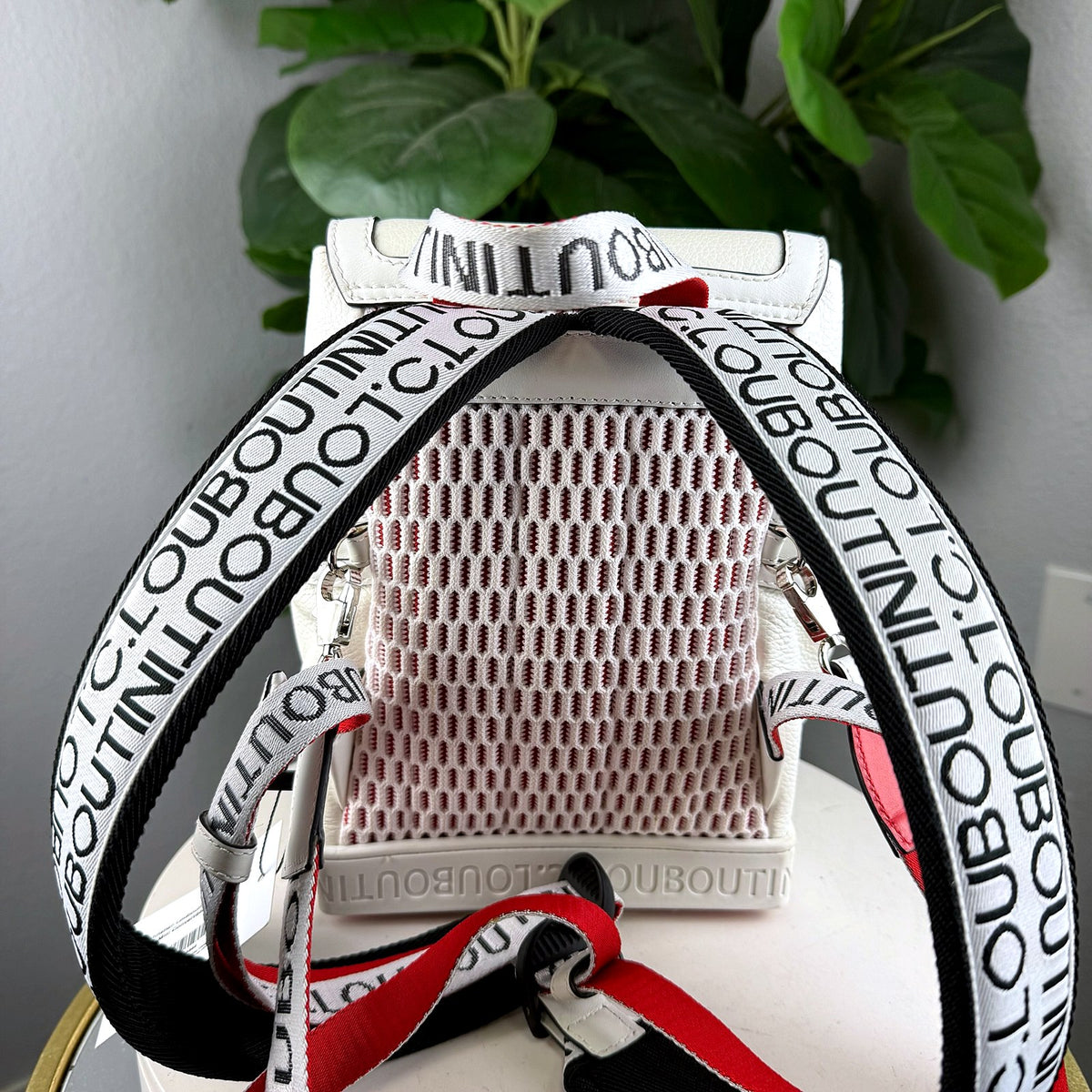 Authentic Christian Louboutin Explorafunk Backpack – White Grained Leather with Logo Straps - 02_photo.jpg