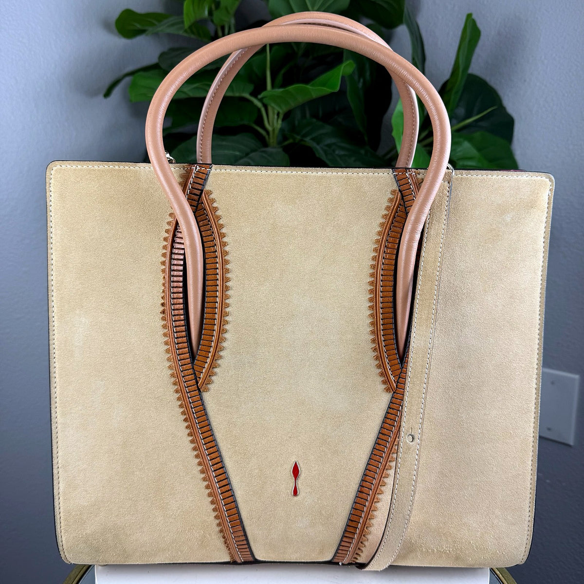 Authentic Christian Louboutin Paloma Tote – Beige Suede with Tan Leather Trim - 01_photo.jpg