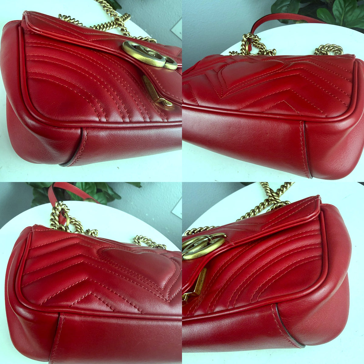 Authentic Gucci GG Marmont Matelassé Leather Shoulder Bag in Red - 03_corners.jpg