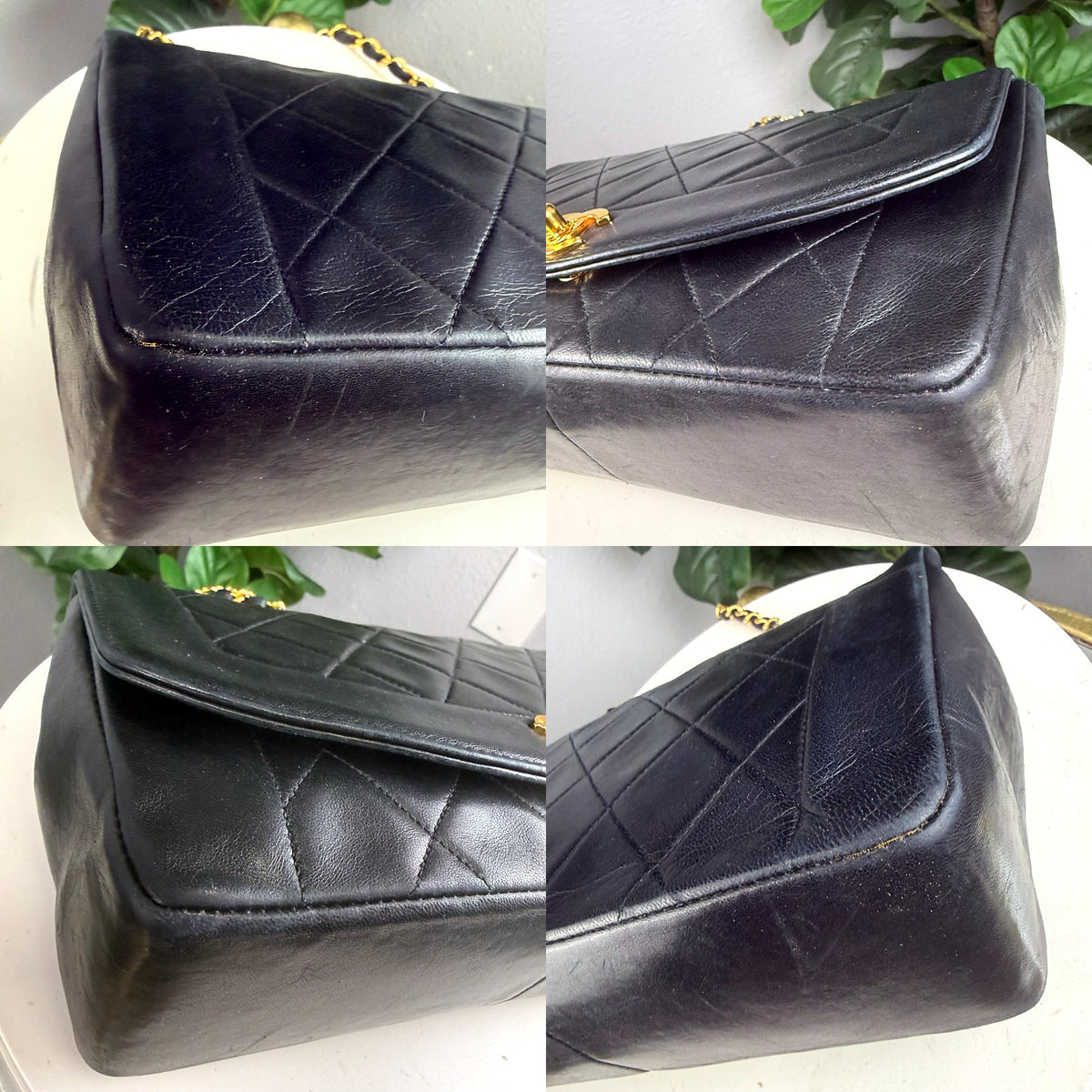 Authentic Chanel Classic Flap Bag Black Lambskin Leather Gold Hardware - 04_corners.jpg
