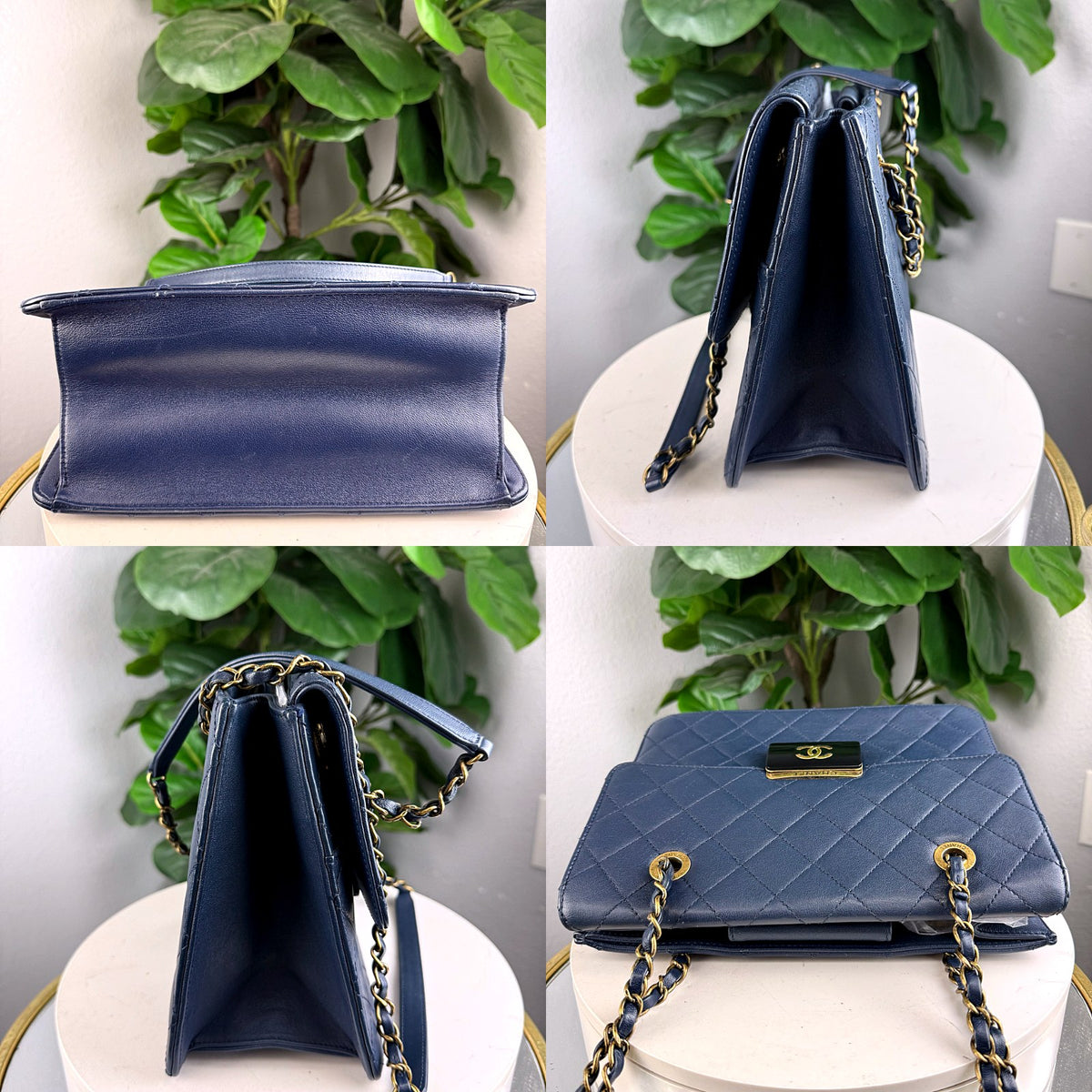 Authentic Chanel Small Classic Flap Bag Navy Blue Quilted Lambskin Gold Hardware - 06_extra.jpg