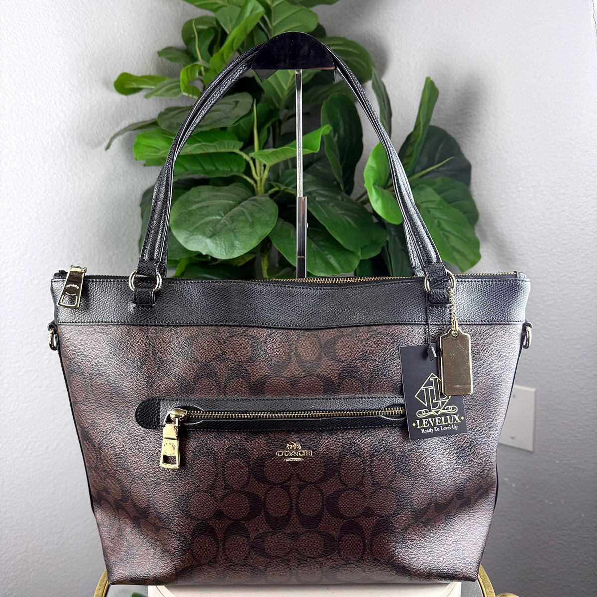 Authentic Coach Tyler Carryall Tote in Signature Canvas Brown Black - 01_photo.jpg