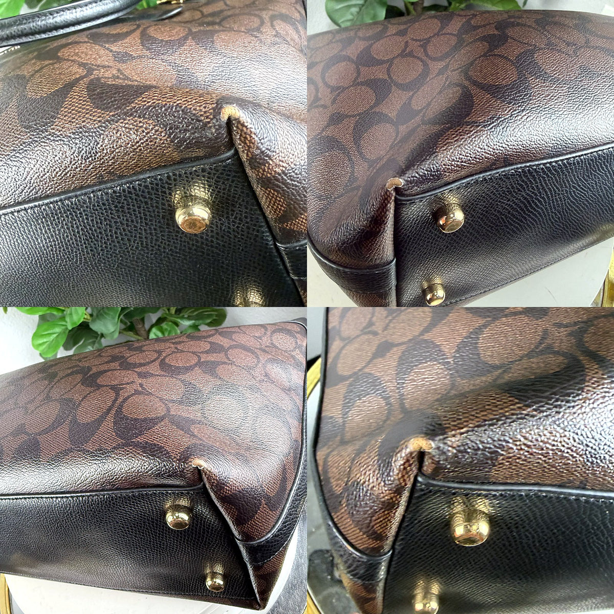 Authentic Coach Tyler Carryall Tote in Signature Canvas Brown Black - 04_corners.jpg