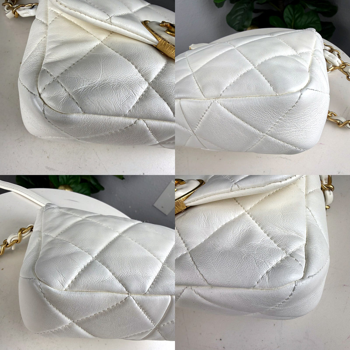 Authentic Chanel White Quilted Lambskin Heart Flap Bag Gold Hardware - 04_corners.jpg