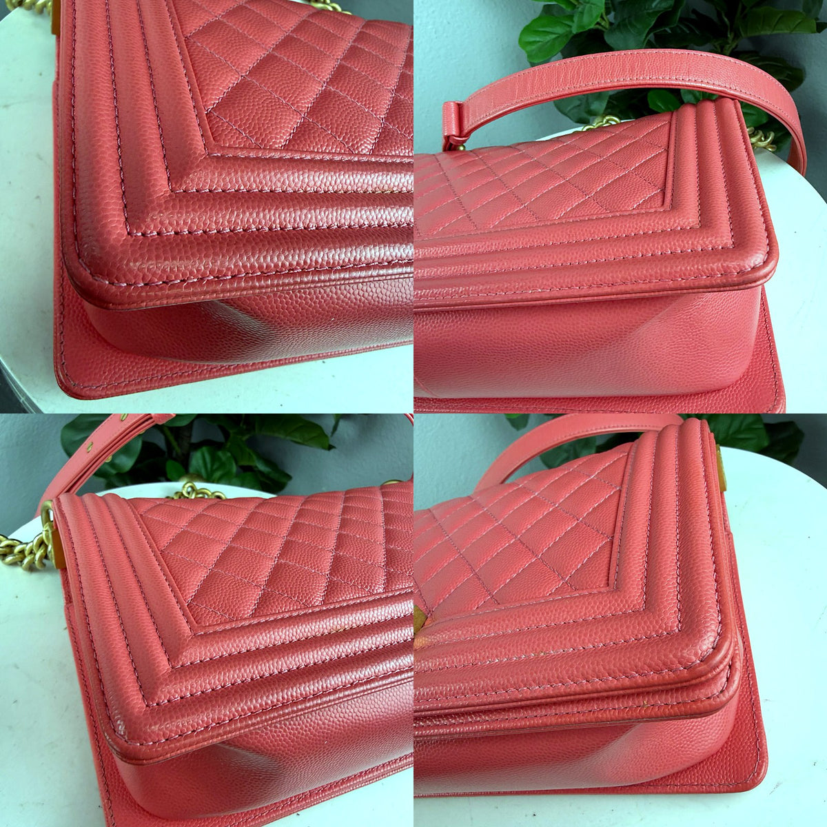 Authentic Chanel Boy Medium Quilted Caviar Flap Bag Coral Gold Hardware - 03_corners_1.jpg