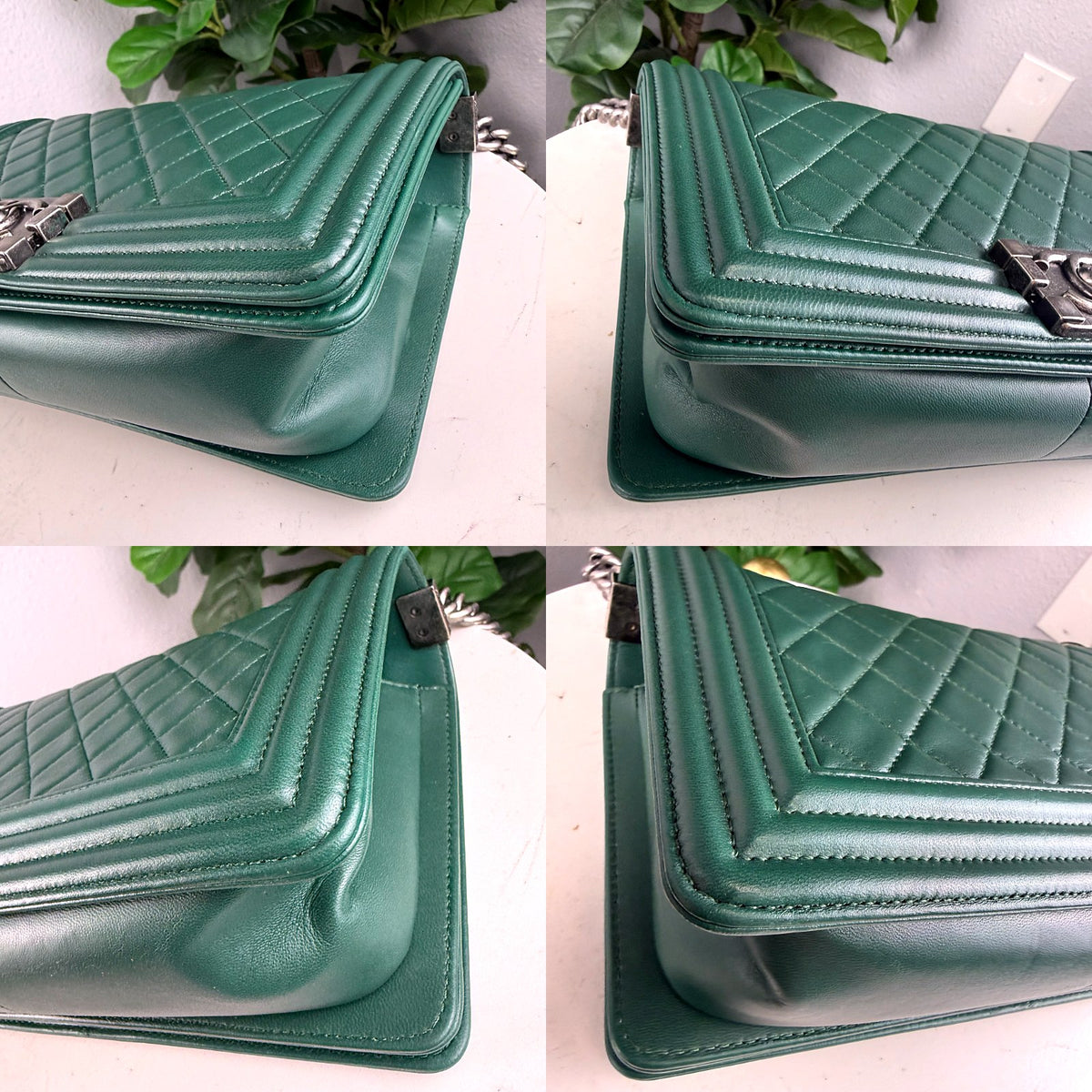 Authentic Chanel Boy Bag Medium Quilted Lambskin Green Ruthenium Hardware - 03_corners.jpg