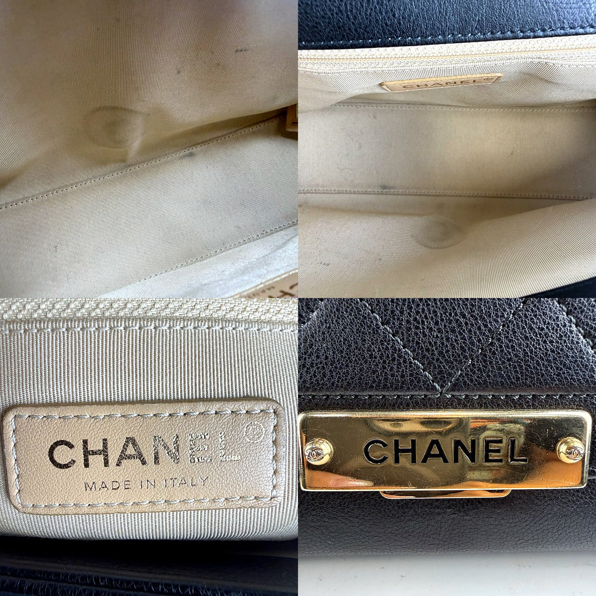 Authentic Chanel Quilted Caviar Leather Label Click Flap Bag Black Gold Hardware - 04_inside.jpg