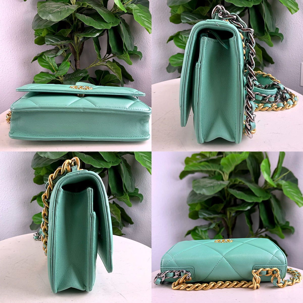Authentic Chanel 19 Small Flap Bag Light Green Quilted Lambskin Mixed Chain - 06_extra.jpg