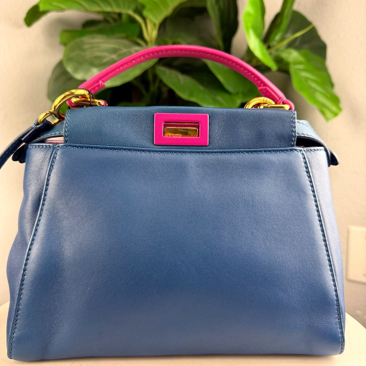 Authentic Fendi Peekaboo Micro Blue Leather Handbag with Pink Accents - 02_photo.jpg
