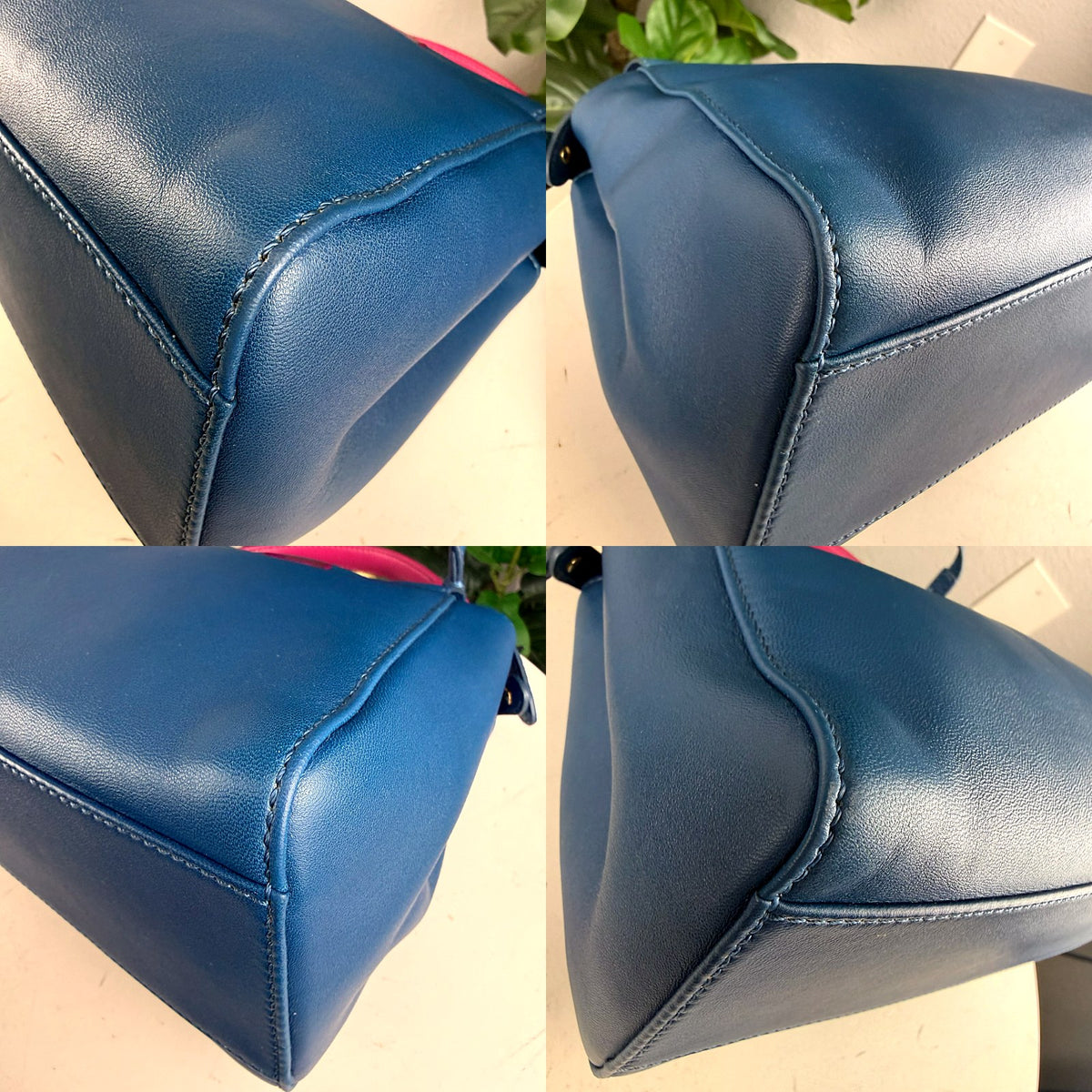 Authentic Fendi Peekaboo Micro Blue Leather Handbag with Pink Accents - 04_corners.jpg