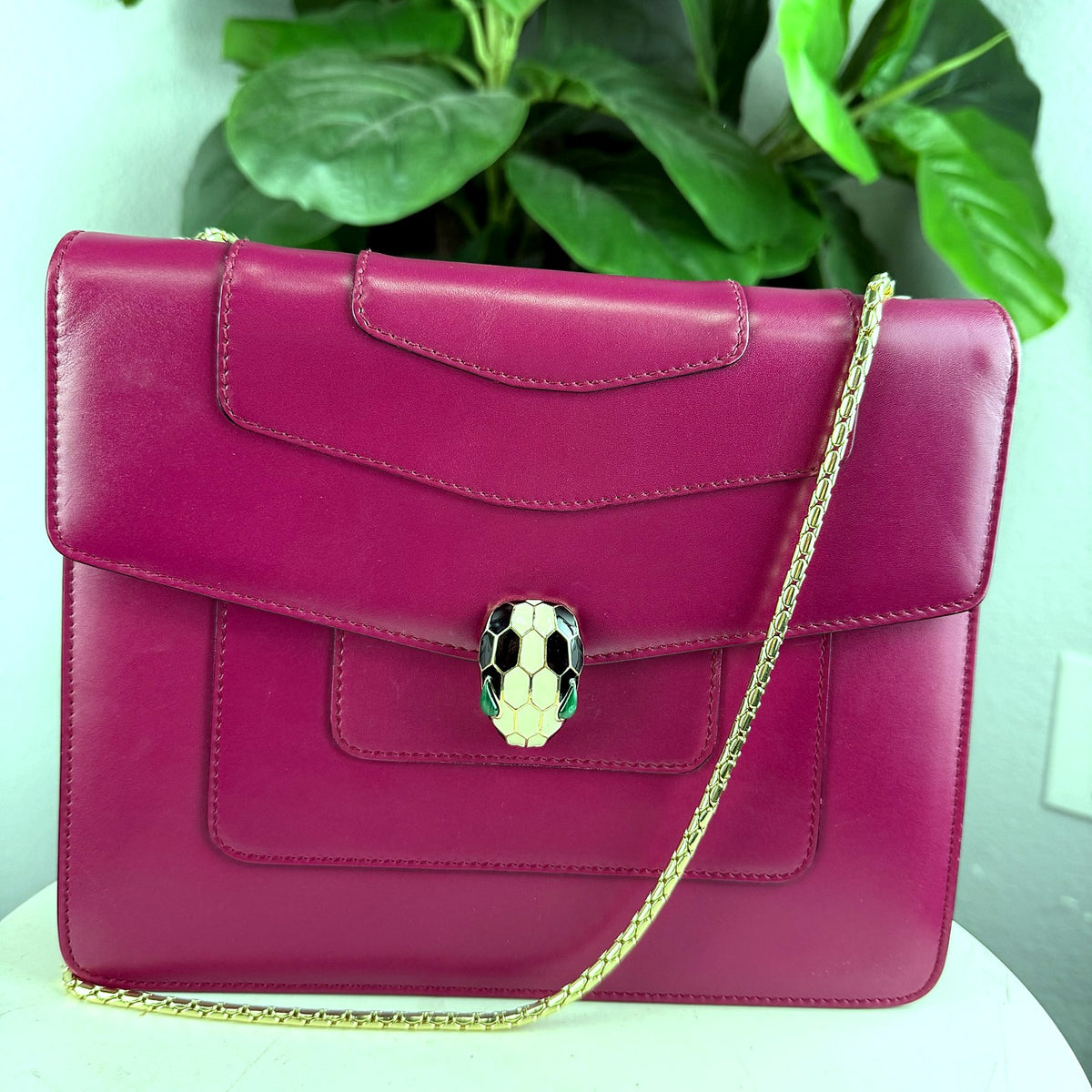 Authentic Bulgari Serpenti Forever Flap Shoulder Bag Magenta Pink Leather - 01_photo.jpg