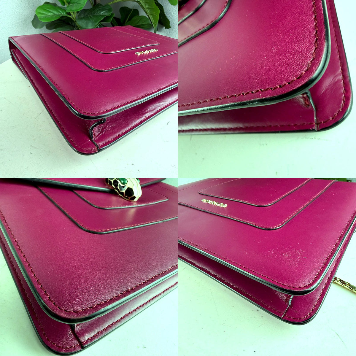 Authentic Bulgari Serpenti Forever Flap Shoulder Bag Magenta Pink Leather - 04_corners.jpg