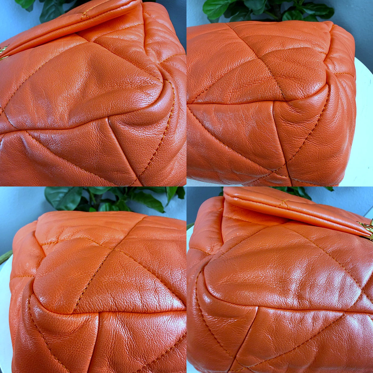 Authentic Chanel 19 Small Flap Bag Orange Quilted Lambskin Gold Hardware - 04_corners.jpg