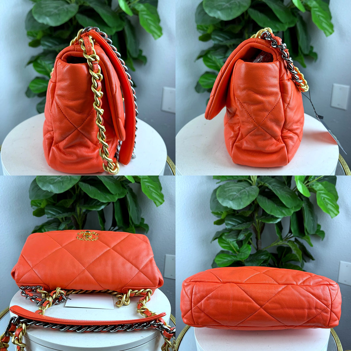 Authentic Chanel 19 Small Flap Bag Orange Quilted Lambskin Gold Hardware - 06_extra.jpg