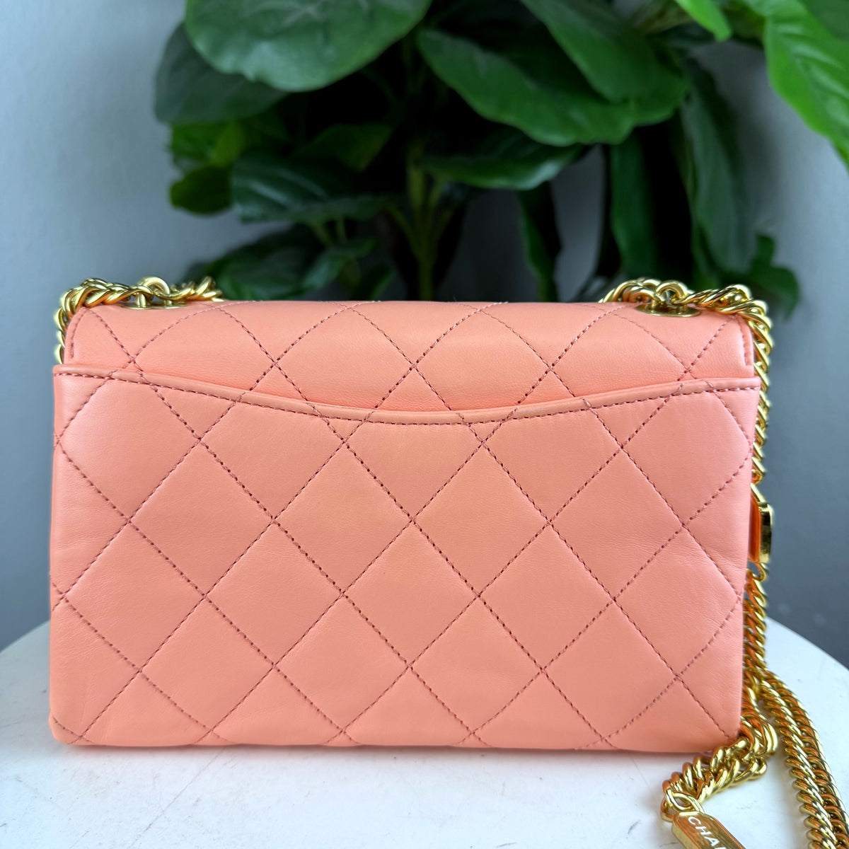 Authentic Chanel Trendy CC Flap Bag Small Coral Pink Lambskin Gold Hardware - 02_back.jpg