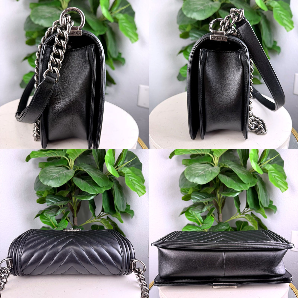 Authentic Chanel Boy Bag New Medium Black Chevron Lambskin Ruthenium Hardware - 05_extra.jpg