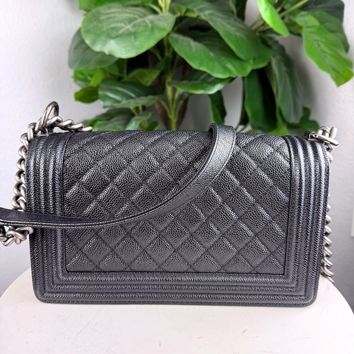 Authentic Chanel Boy Bag Medium Caviar Leather Quilted Silver Hardware Black - 02_photo.jpg