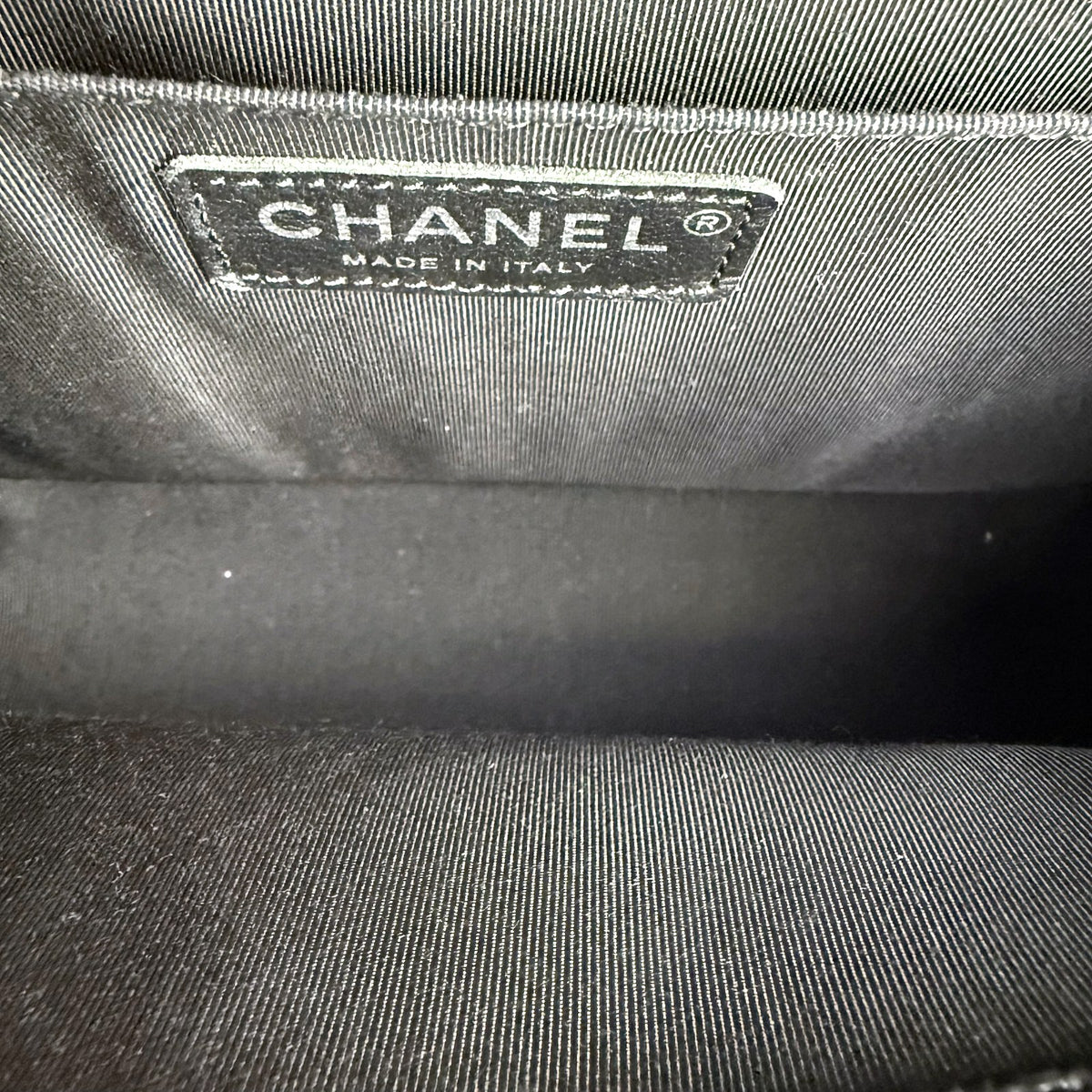 Authentic Chanel Boy Bag Medium Caviar Leather Quilted Silver Hardware Black - 04_inside.jpg