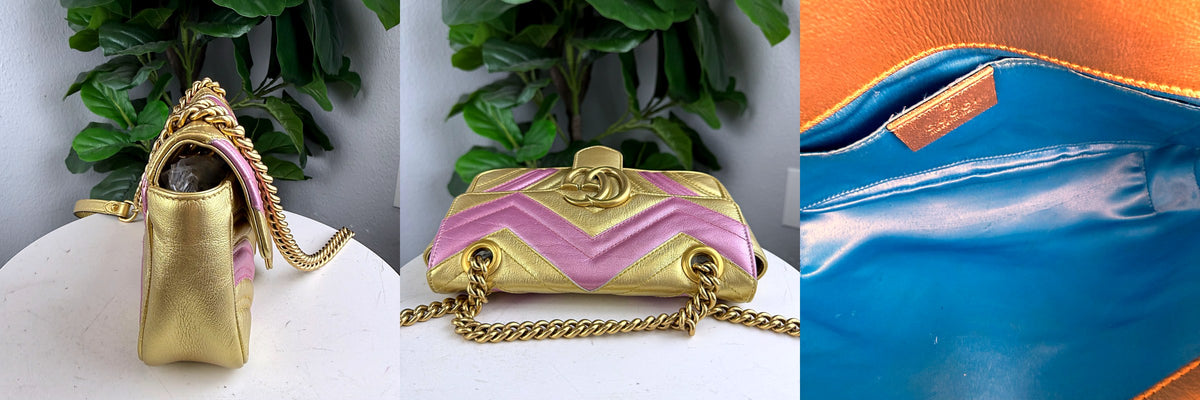 Authentic Gucci GG Marmont Small Matelassé Chevron Metallic Gold Pink Bag - 05_extra_2.jpg