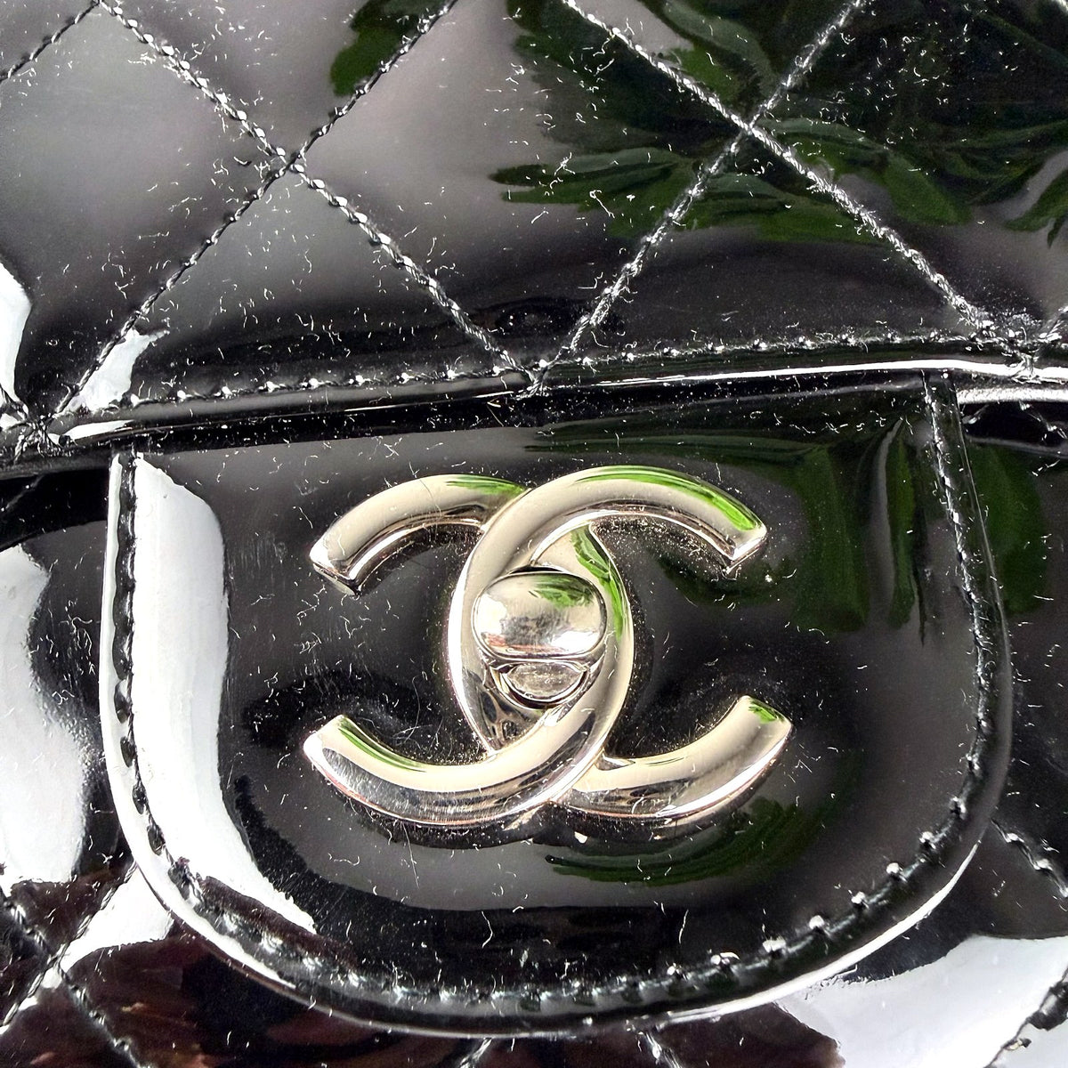 Authentic Chanel Classic Flap Medium Black Patent Leather Silver Hardware - 03_photo.jpg