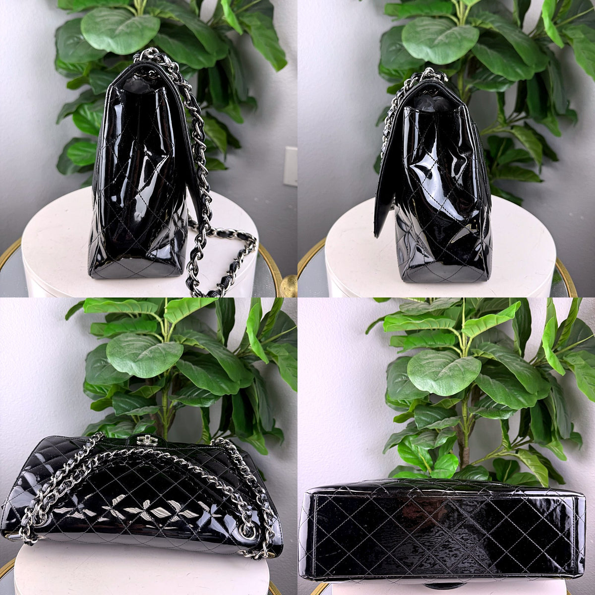 Authentic Chanel Classic Flap Medium Black Patent Leather Silver Hardware - 06_extra.jpg