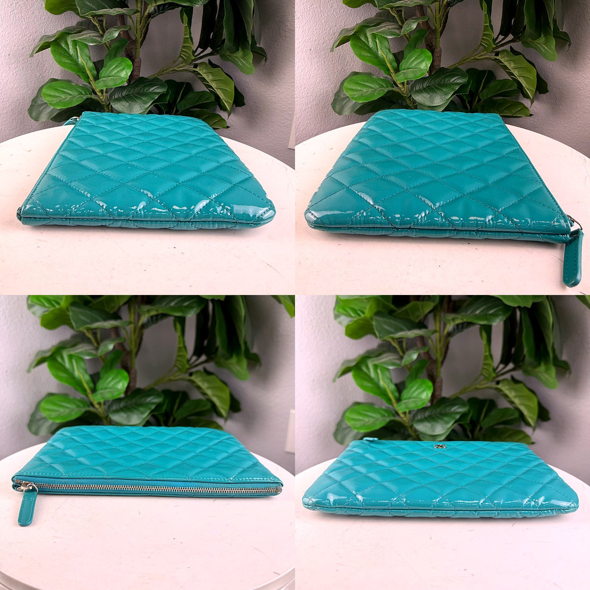 Authentic Chanel Turquoise Patent Leather Quilted O-Case Clutch Pouch - 05_extra.jpg