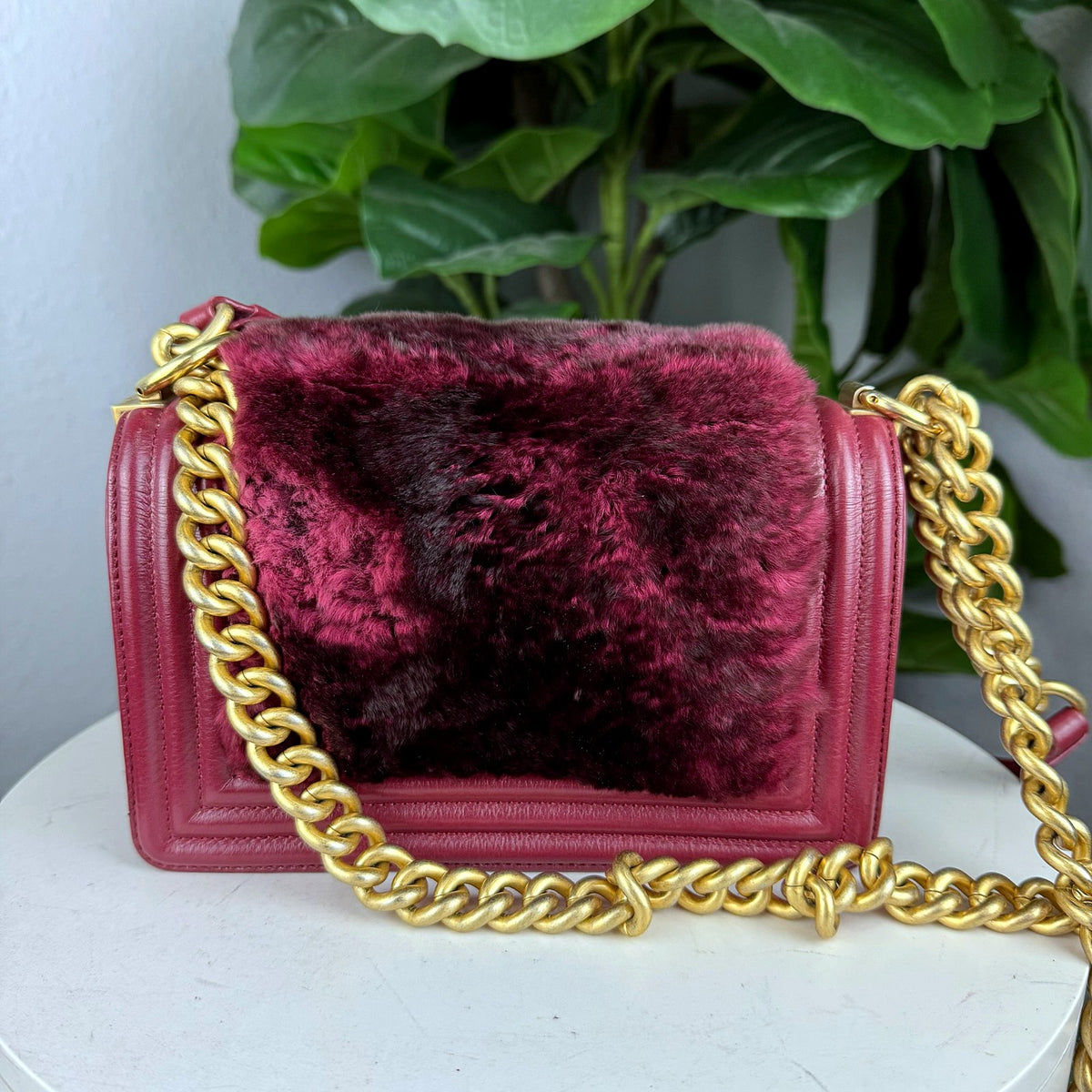 Authentic Chanel Boy Bag Medium Burgundy Shearling Leather with Gold Hardware - 02_photo.jpg