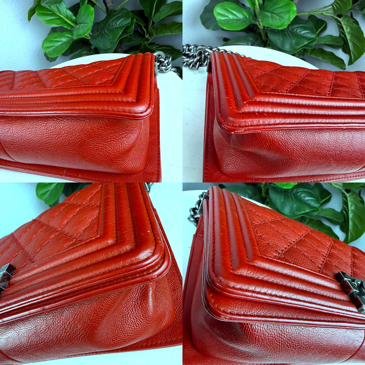Authentic Chanel Red Quilted Lambskin Medium Boy Bag with Ruthenium Hardware - 03_corners.jpg