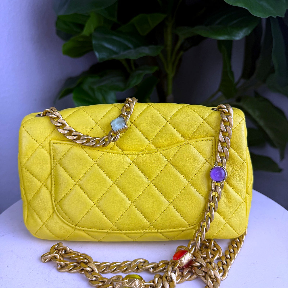 Authentic Chanel Yellow Quilted Lambskin Mini Rectangular Flap Bag Gold Hardware - 02_photo.jpg
