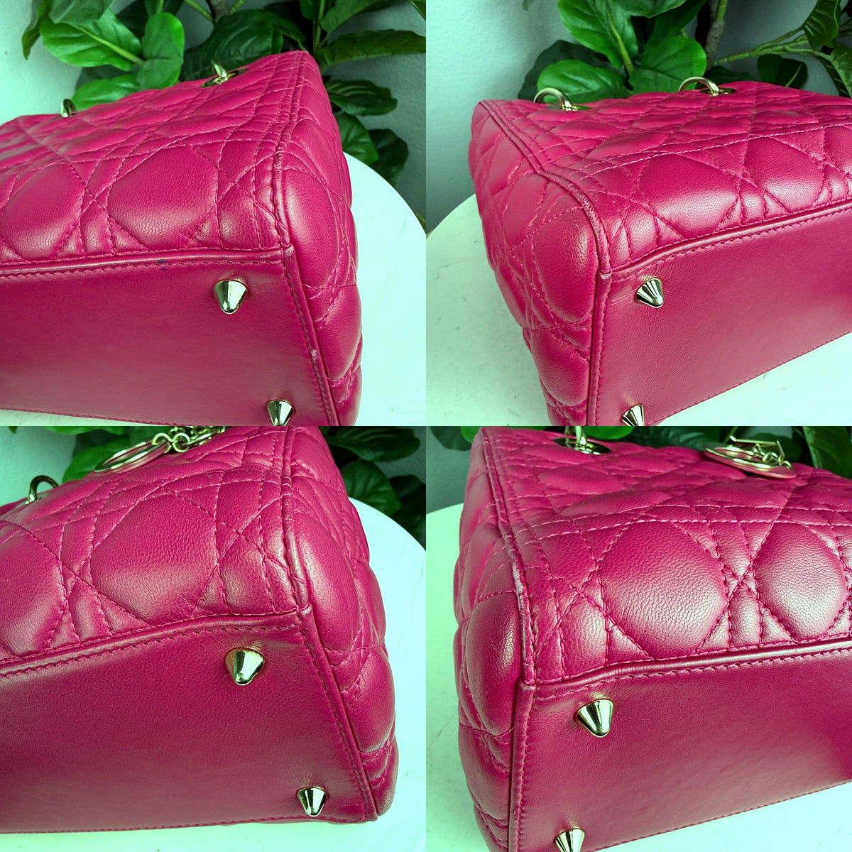 Authentic Dior Lady Dior Medium Pink Lambskin Cannage Quilted Bag - 03_corners.jpg