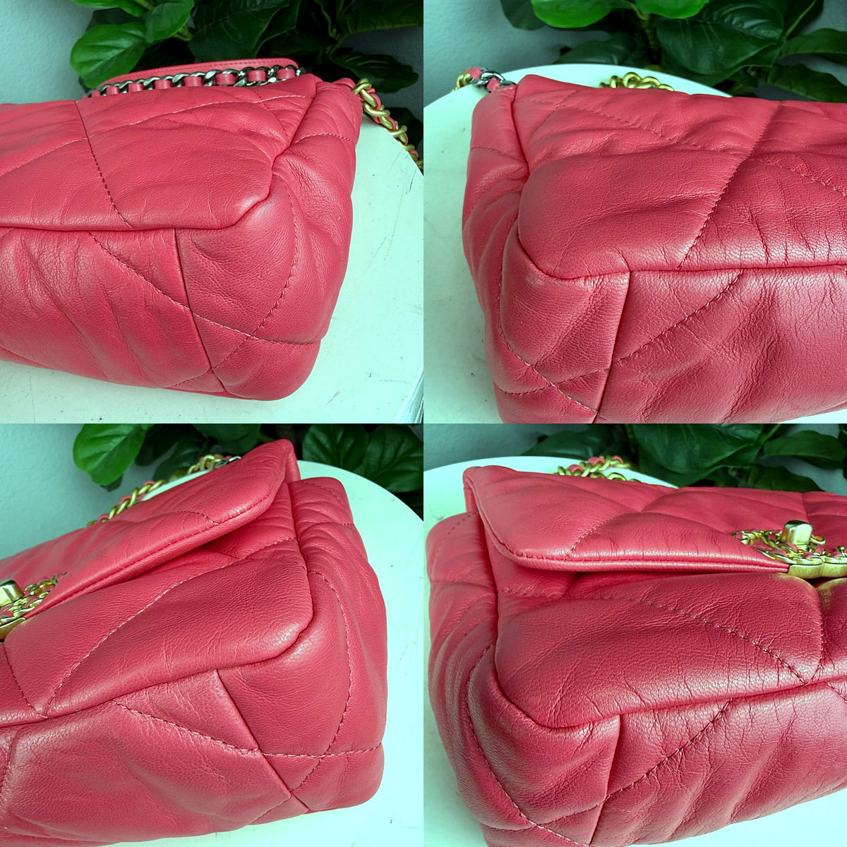 Authentic Chanel 19 Small Flap Bag Pink Quilted Lambskin Gold Hardware - 03_corners.jpg