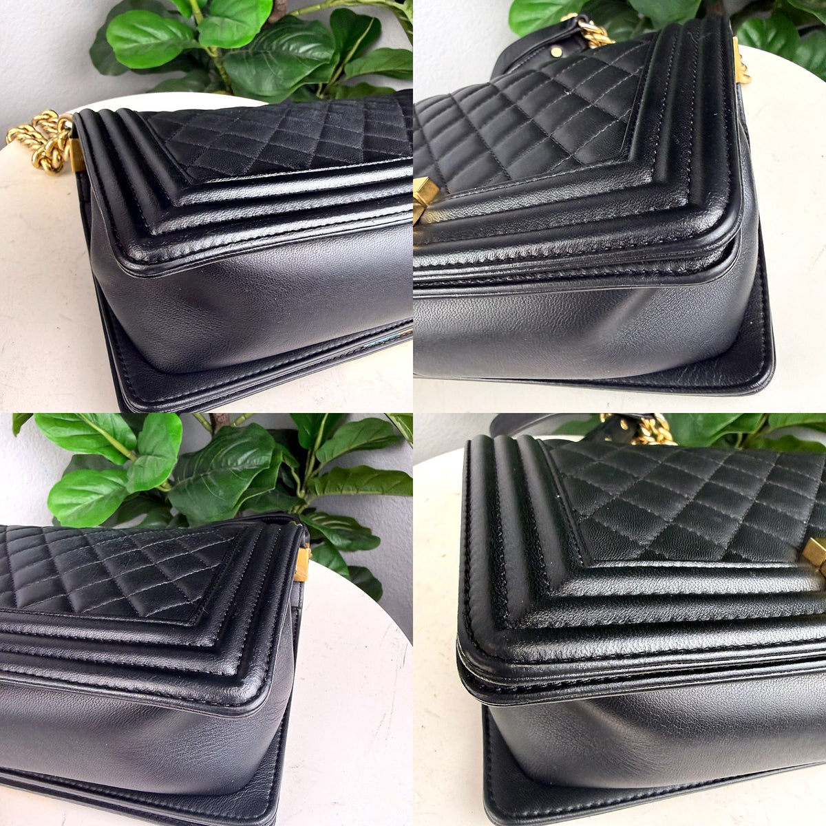 Authentic Chanel Boy Bag Medium Quilted Lambskin Black Gold Hardware - 03_corners.jpg