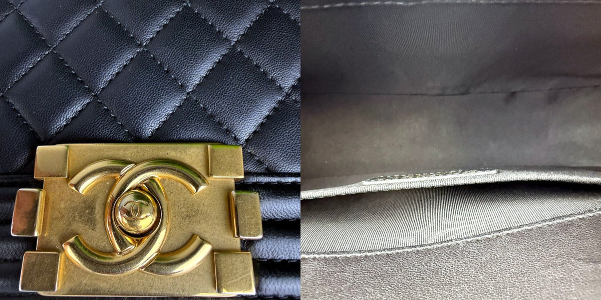 Authentic Chanel Boy Bag Medium Quilted Lambskin Black Gold Hardware - 04_inside.jpg