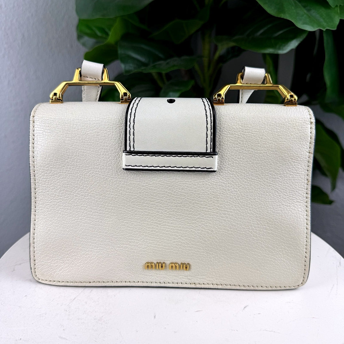 Authentic Miu Miu Lady Embellished Buckle Leather Shoulder Bag Cream - 02_photo.jpg