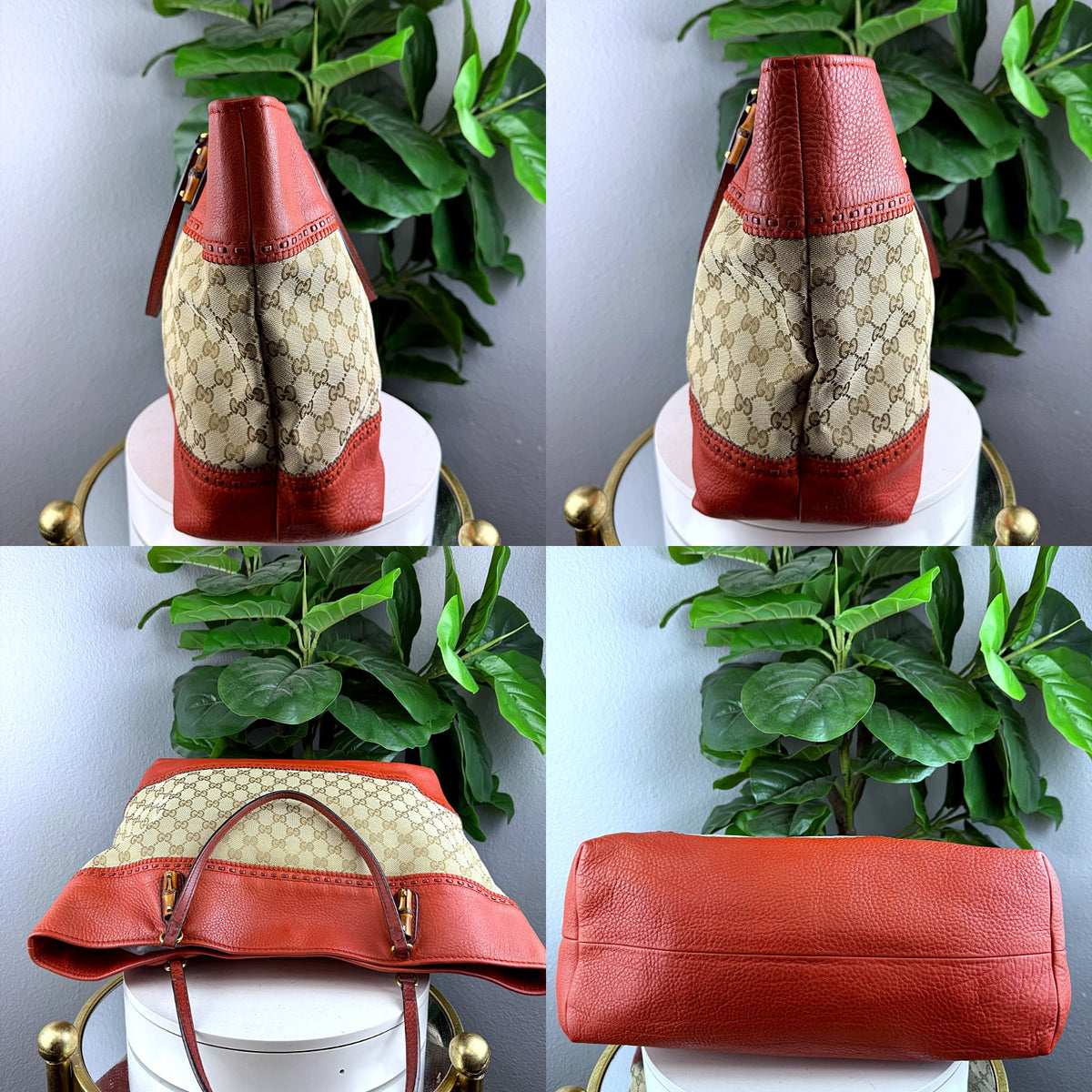 Authentic Gucci GG Canvas Bamboo Detail Tote with Orange Leather Trim - 04_extra.jpg